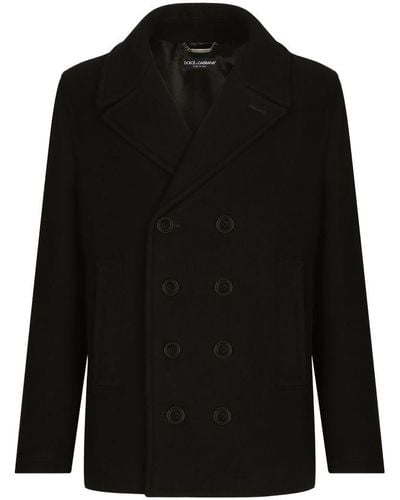 Dolce & Gabbana Double-breasted Wool Pea Coat With Branded Tag - Black