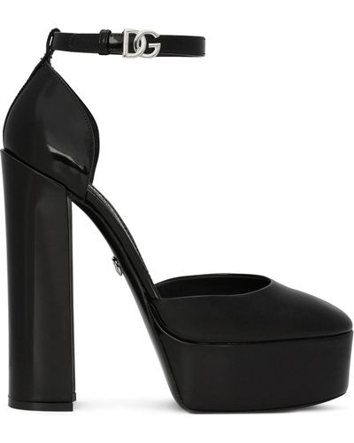 Dolce & Gabbana Chaussures à plateforme en cuir de veau brillant - Noir