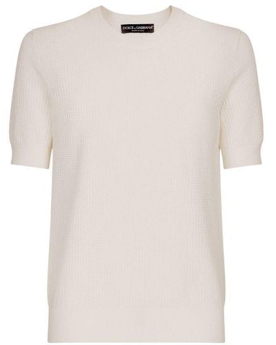 Dolce & Gabbana Cotton Sweater With Logo Label - Natural