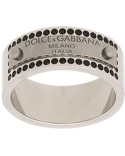 Dolce & Gabbana Rhinestone-detailed Tag Ring - Metallic