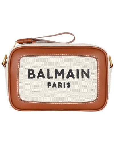 Balmain B-Army Canvas And Leather Clutch Bag - Brown