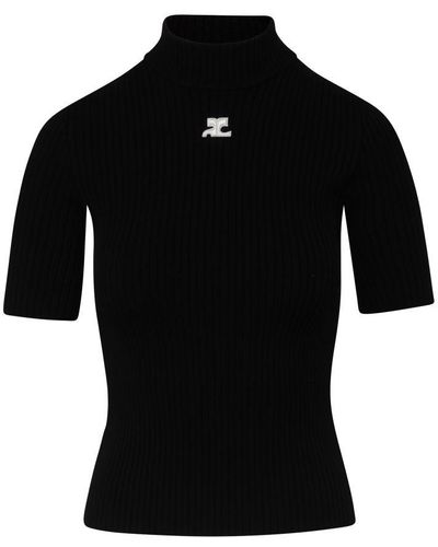 Courreges Short Sleeves Knit Sweater - Black