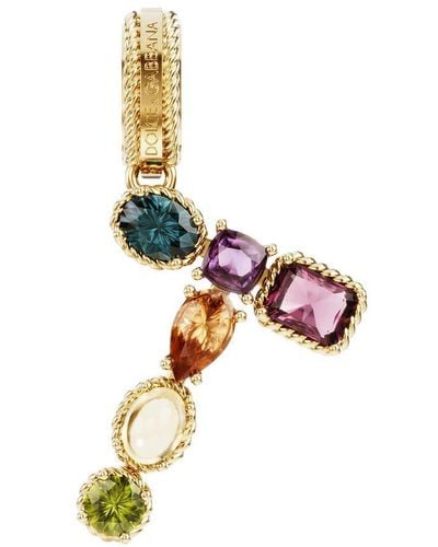 Dolce & Gabbana Rainbow Alphabet T 18 Kt Yellow Gold Charm With Multicolor Fine Gems - Metallic