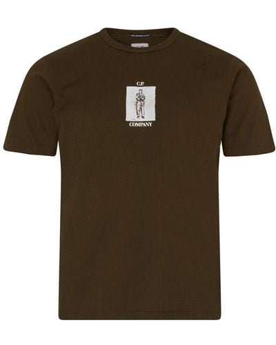 C.P. Company 30/2 Mercerized Jersey Twisted Graphic T-shirt With Logo - Brown