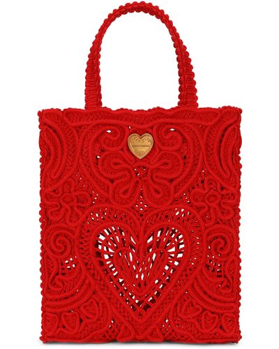 Dolce & Gabbana Sac cabas Cordonetto petit format en dentelle - Rouge