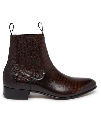 Tom Ford Alligator Embossed Leather Ankle Boots - Brown