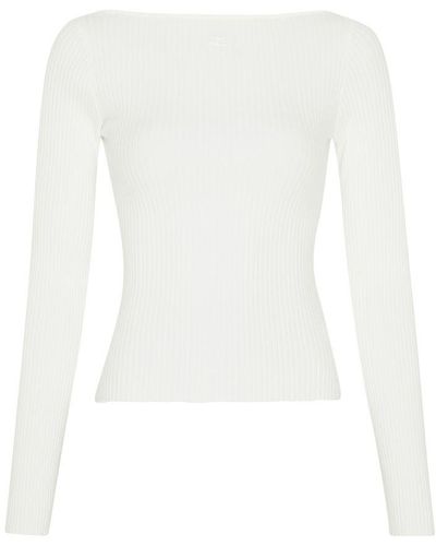 Courreges Rib Knit Jumper With Bare Shoulders - White