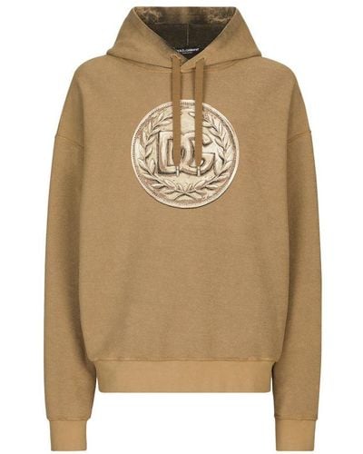 Dolce & Gabbana Reverse Jersey Hoodie With Hood And Coin Print - Natural