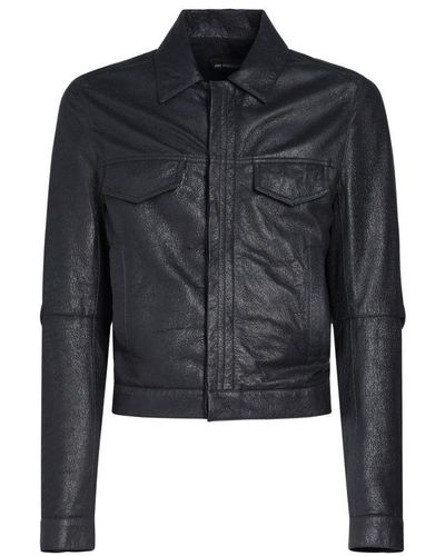 Ann Demeulemeester Terus 5-Pockets Fitted Blouson Crackle Leather - Black
