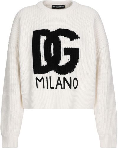 Dolce & Gabbana Pull à bords-côtes en laine - Blanc