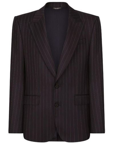 Dolce & Gabbana Pinstripe Wool Sicilia-Fit Jacket - Black