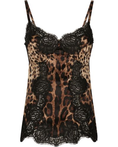 Dolce & Gabbana Haut en satin avec intarsia en dentelle - Noir