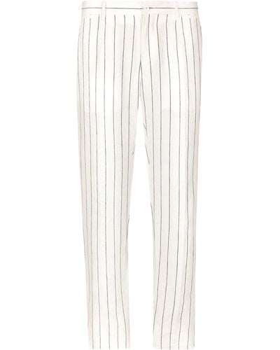 Dolce & Gabbana Pantalon en lin à fines rayures - Blanc
