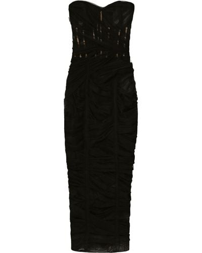Dolce & Gabbana Robe mi-longue avec bustier et drapé en tulle - Noir