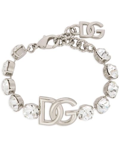Dolce & Gabbana Armband mit Strasssteinen und DG-Logo - Weiß