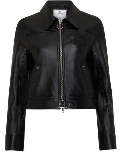 Courreges Iconic Zipped Leather Jacket - Black