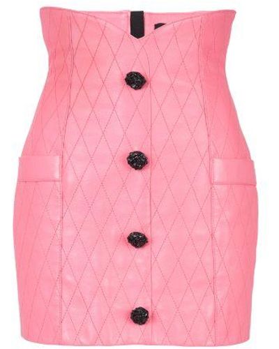 Balmain Quilted Leather Tulip Skirt - Pink