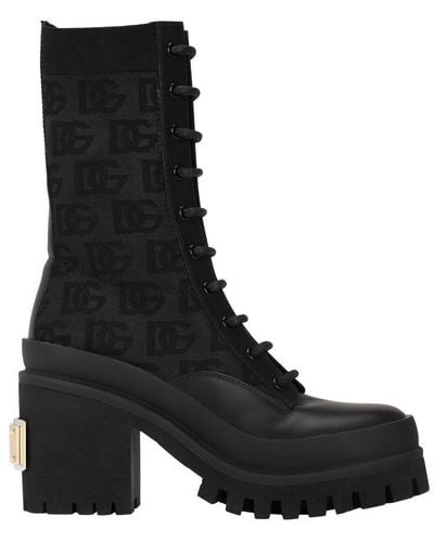 Dolce & Gabbana Stretch Mesh Ankle Boots With All-over Dg Logo - Black