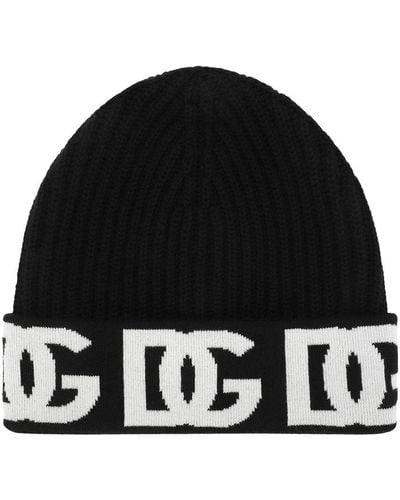 Dolce & Gabbana Cashmere Hat With Jacquard Dg Logo - Black