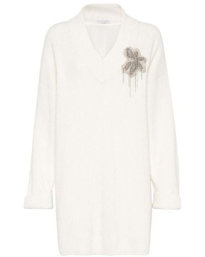 Brunello Cucinelli Cashmere Knit Dress - White