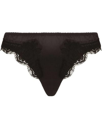 Dolce & Gabbana Satin Thong With Lace Detailing - Black