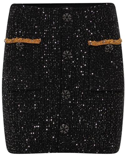Self-Portrait Sequin-embroidered Mini Skirt - Black