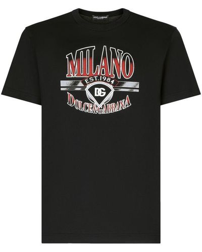 Dolce & Gabbana Milano-print Cotton T-shirt With Dg Logo - Black