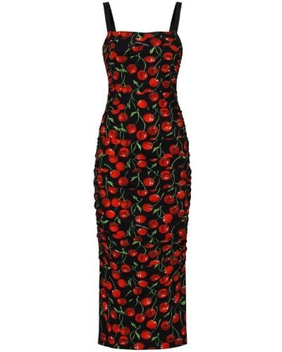 Dolce & Gabbana Cherry Print Jersey Midi Dress - Red