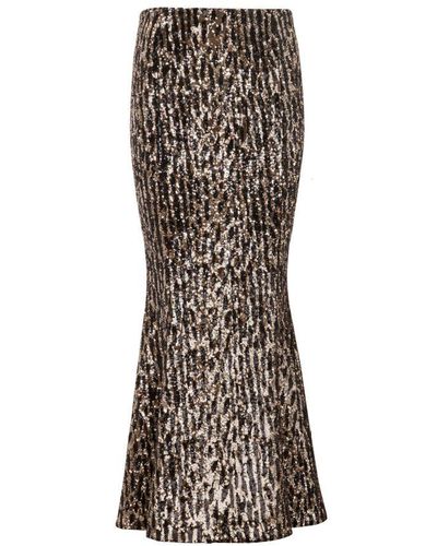 Balmain Long Skirt Embroidered With Sequins - Brown
