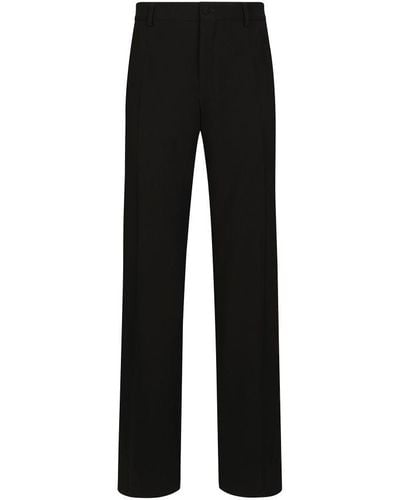 Dolce & Gabbana Stretch Wool Straight-Leg Trousers - Black