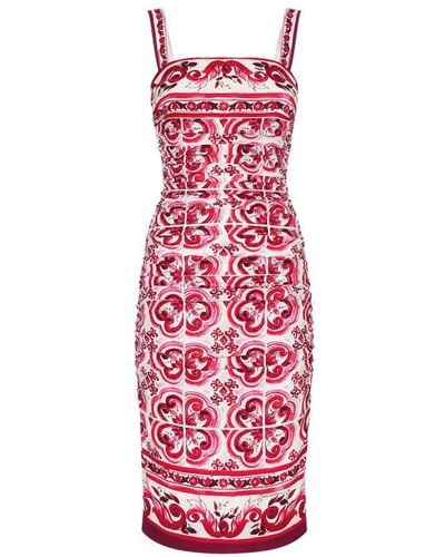 Dolce & Gabbana Majolica-print Charmeuse Midi Dress - Red