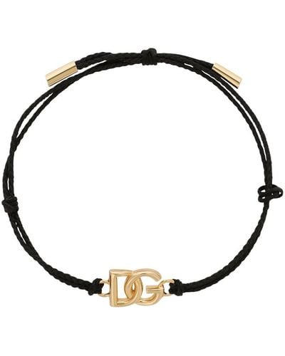 Dolce & Gabbana Cord Bracelet With Small Logo - Black