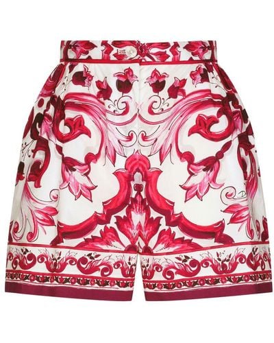 Dolce & Gabbana Popeline Shorts With Majolica Print - Red