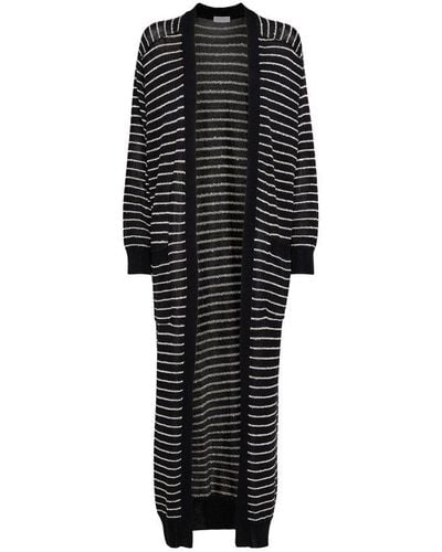 Brunello Cucinelli Cotton Striped Long Cardigan - Black