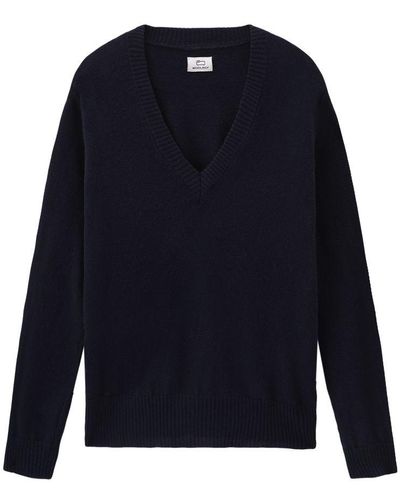 Woolrich Mixed Wool And Cashmere V-Neck Sweater - Blue