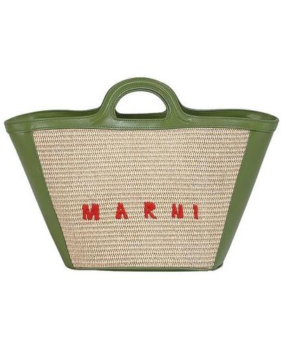Marni Tropicalia Raffia And Leather Small Basket Bag - Green