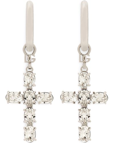 Dolce & Gabbana Creolen mit Kristall-Kreuz - Weiß