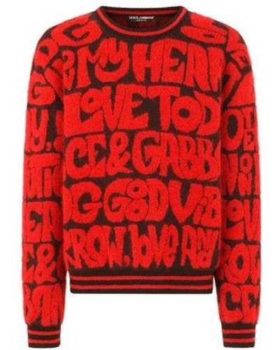 Dolce & Gabbana Round-neck Jacquard Sweater With Lettering - Red