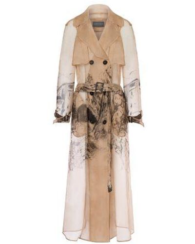 Alberta Ferretti Silk Organza Trench Coat With Castle Print - Natural