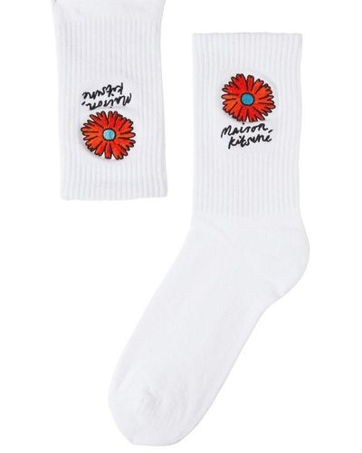 Maison Kitsuné Floating Flower Sports Socks - White