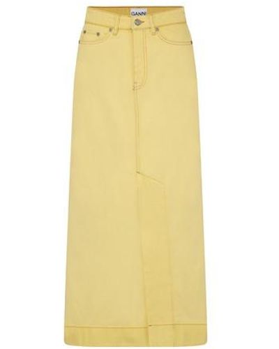 Ganni Denim Midi Skirt - Yellow