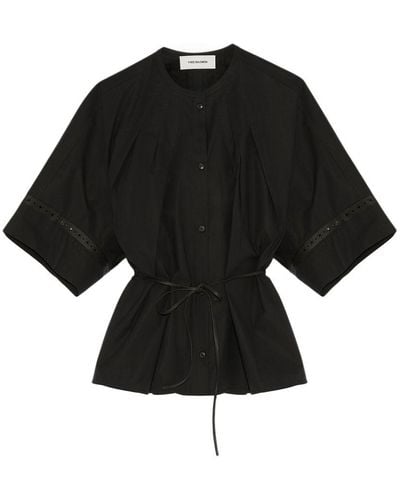 Yves Salomon Cotton Poplin Shirt With Leather Trims - Black
