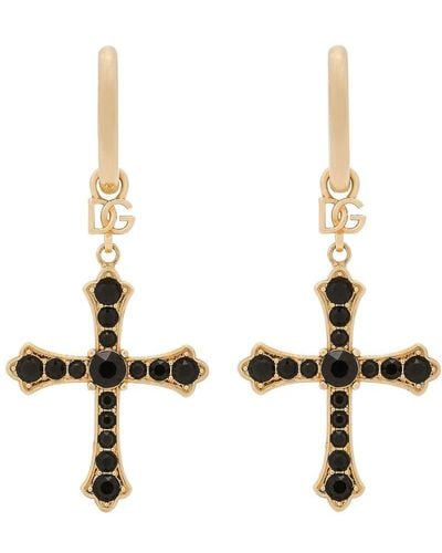 Dolce & Gabbana Creole Earrings With Crosses - Metallic