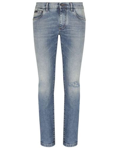 Dolce & Gabbana Skinny Stretch Jeans With Rips - Blue