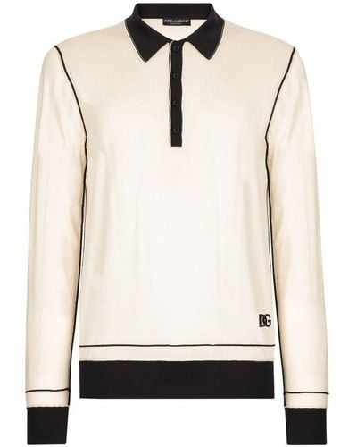 Dolce & Gabbana Long-sleeved Silk Polo-shirt - White