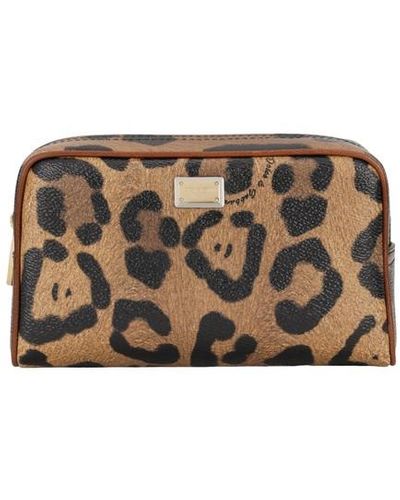 Dolce & Gabbana Leopard-print Crespo Toiletry Bag With Branded Plate - Brown