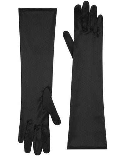 Dolce & Gabbana Short Gloves In Stretch Silk Satin - Black