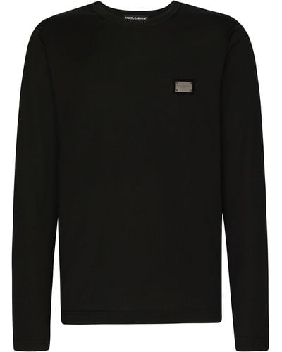 Dolce & Gabbana Langärmeliges T-Shirt mit Logo-Tag - Schwarz