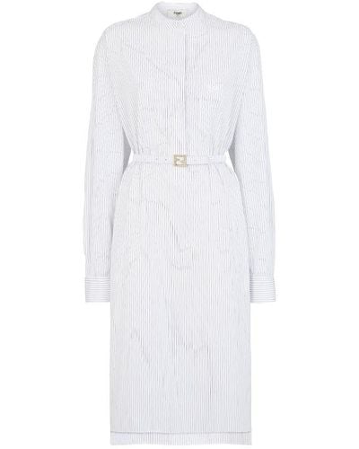 Fendi Long-Sleeved Midi Shirt Dress - White