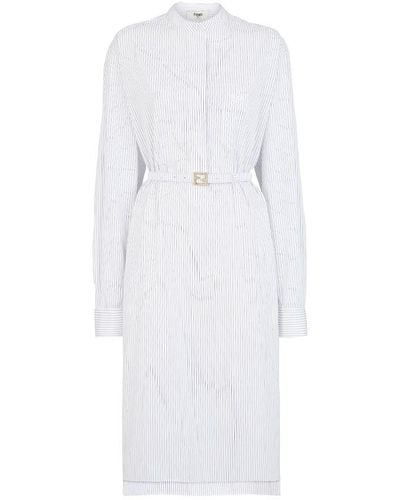 Fendi White & Beige Logo Print Dress